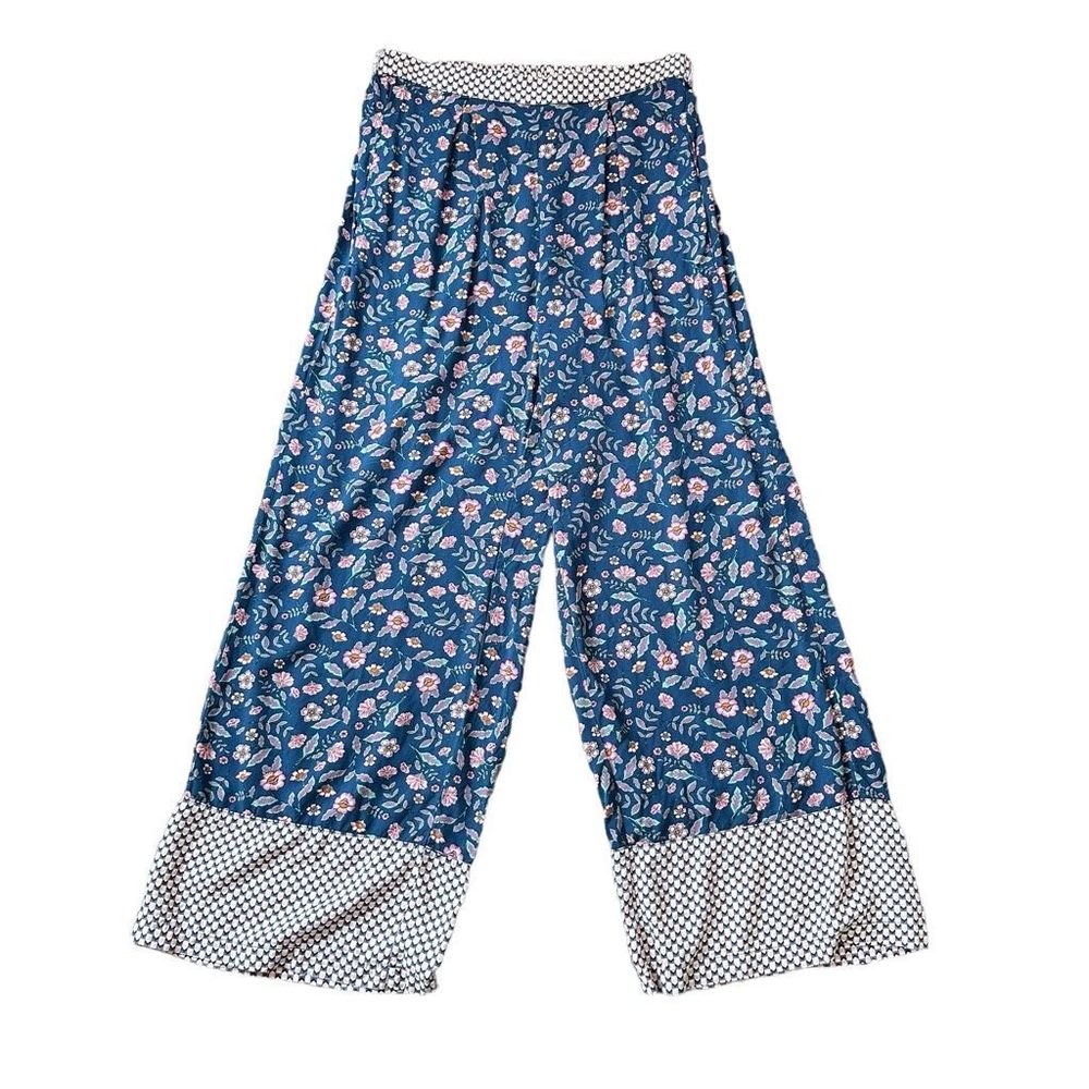 Matilda Jane Size M Blue Floral A Day Off Wide Leg Pants FLAWED